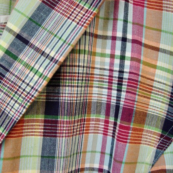 Talbots Plaid Linen Flax Blazer Jacket Flax Madras Preppy Blue Pink Green 16 W - Picture 11 of 15
